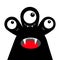 Monster head black silhouette. Happy Halloween. Three eyes, teeth fang, tongue. Cute cartoon kawaii funny character. Baby kids
