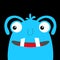 Monster head blue silhouette. Two eyes, teeth, tongue, eyebrow. Cute cartoon kawaii funny character. Happy Halloween. Baby kids