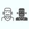 Monster line and solid icon. Scary human body condition made by Frankinstein. Halloween vector design concept, outline