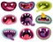 Monster mouth. Funny jaws, laugh bizarre creatures. Maw, tongue and mutant character mouths with teeth, funny facial