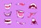 Monster mouths. Cartoon scary and crazy faces with angry expressions, comic cute caricature mouth with teeth and tongues