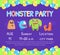 Monster Party Invitation Card Template with Cute Funny Monsters Characters, Birthday Party Banner, Poster Vector