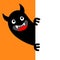 Monster peek from corner. Happy Halloween. Black head face silhouette. Cute Funny Kawaii cartoon baby character. Horns, teeth,