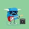 Monster playing red electric guitar plugged in amplifier. Cute and funny cartoon illustration
