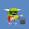 Monster playing red electric guitar plugged in amplifier. Cute and funny cartoon illustration