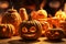 Monster pumpkins on table