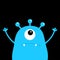 Monster scary face head icon. One eye, ears, fang tooth. Hands up. Cute cartoon boo spooky character. Blue silhouette. Kawaii funn