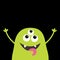 Monster scary screaming face head icon. Eyes, fang tooth, tongue, hands up. Cute cartoon boo spooky character. Green silhouette. K