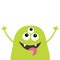 Monster scary screaming face head icon. Eyes, fang tooth, tongue, hands up. Cute cartoon boo spooky character. Green silhouette. K