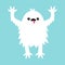 Monster screaming spooky fluffy silhouette. Yeti bigfoot fur. Eyes, tongue, teeth, hands up. White Funny Cute cartoon kawaii baby