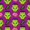Monster seamless pattern with brains and coffin