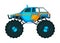 Monster truck. Bright colorful cartoon auto with big wheels. Heavy car with large tires and black tinted windows