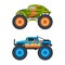 Monster Truck with Four-wheel Steering and Oversized Tires for Competition and Entertainment Vector Set