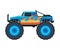 Monster Truck Vehicle, Heavy Blue Pickup Car with Large Tires Vector Illustration