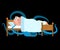 Monster under bed. Frightened Man is asleep. Vector illustration