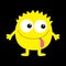 Monster yellow round silhouette. Two eyes, tongue, hands. Cute cartoon kawaii scary funny character. Baby collection. Happy