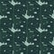 Monstera leaves on seamless botanic pattern in dark green and blue tones