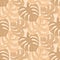 Monstera leaves seamless pattern vector design. Beige neutral colors plant background