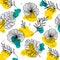 monstera line image with yellow and tosca background