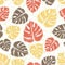 Monstera striped foliage floral seamless pattern over noisy background.