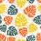 Monstera striped leaves floral repeat rapport over noisy background. Trendy