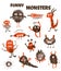 Monsters funny collection, doodle style. Vector illustration