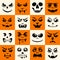 Monsters seamless pattern. Halloween faces silhouettes. Vampires, skeletons, demons stencil. Holiday cartoon characters