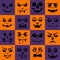 Monsters seamless pattern. Halloween faces silhouettes. Vampires, skeletons, demons stencil. Holiday cartoon characters