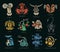 Monsters signs of the zodiac. Icons for horoscopes