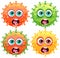 Monstrous Cartoon Characters of Bacteria, Germs, and Viruses