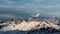 Mont Blanc from Les Menuires resort in winter. French alps in winter, snowy mountains in France