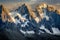 Mont Blanc massif, dramatic landscape in the French Alps, Eastern France