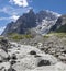 The Mont Blanc Massif with the glacial stream of Brenva glacier over the Entreves - Italy