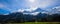 Mont Blanc Mountain covered with snow in spring. Amazing panorama with snow avalanche of French Alps in the spring.