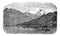 Mont Blanc mountain, Lake Geneva, Switzerland and France, vintage engraving