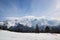 Mont Blanc mountain massif, France. Mountains in the haze.