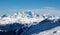 Mont blanc sunset view snowy mountain from Mont Vallon Meribel 3 vallees