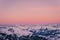 Mont Charvin left and the Aravis mountain range at sunrise or dawn, view from the top of MegÃ¨ve, Haute-Savoie, France