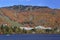 Mont Tremblant lake and village with autumn colors, Quebec