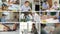 montage collage of architect designer people working with graph, design. teamwork, communication