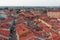 Montagnana, Italy - August 24, 2018: Panoramic view of the city fortress from the tower.