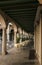 Montagnana, Italy - August 6, 2017: columns and arches of pedestrian areas on the streets of the city.