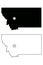 Montana MT state Map USA with Capital City Star at Helena. Black silhouette and outline isolated on a white background. EPS Vector