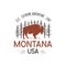 Montana USA logo template, retro national park adventure emblem design with bison buffalo and trees head. Unusual vintage art