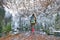 Montaniard girl on the edge of the lake Blausee in winter time