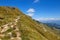 Monte Baldo. Italy. Walking one-day hikes through narrow stony paths.