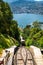 Monte Bre, Switzerland - June 08, 2019 View of the Mont Bre funicular going down