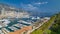 Monte Carlo city aerial panorama timelapse. Port Hercule.