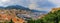 Monte Carlo panorama with luxury yachts and grand stands by the in harbor for Grand Prix F1 race in Monaco, Cote d\'Azur