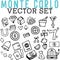 Monte Carlo Vector Set with gambling chips, dice, diamonds, horseshoes, postcards, grapes, wine, lucky numbers, and slot machines.